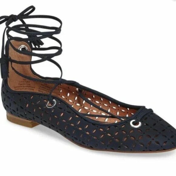 HALOGEN Perforated Suede Lasercut Lace Up Ballet Flats Shoes Size 9.5 Dark Blue - Picture 1 of 9